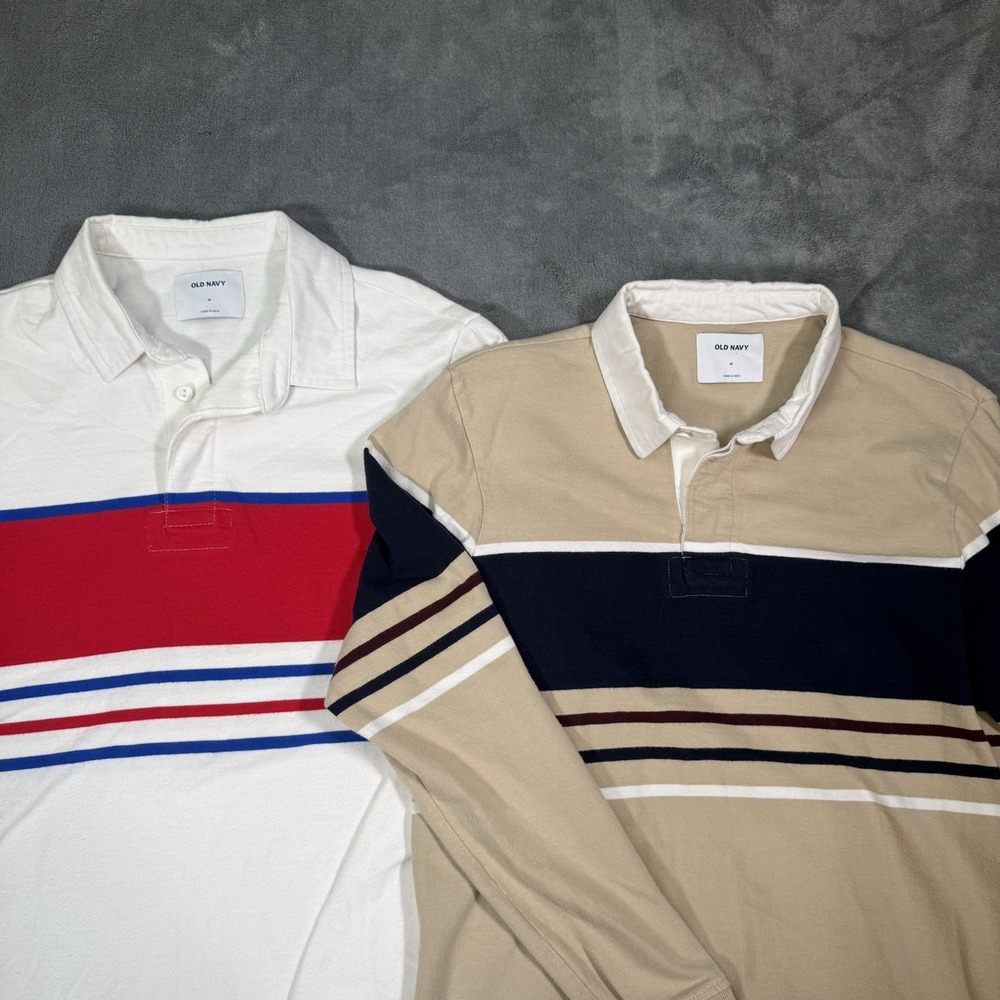 Old Navy Rugby Polo Shirts Men's Size‎ M Multicolor Beige/White LS Striped